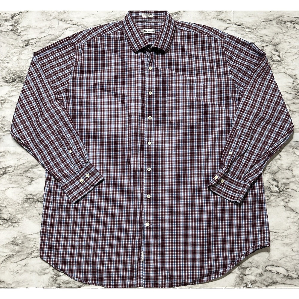 Peter Millar Men's Shirt Size 2XL Multicolor Plaid Long‎ Sleeve Button Up Casual
